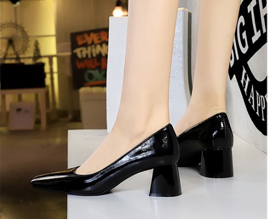 All-match small square head thick middle-heel low shoes