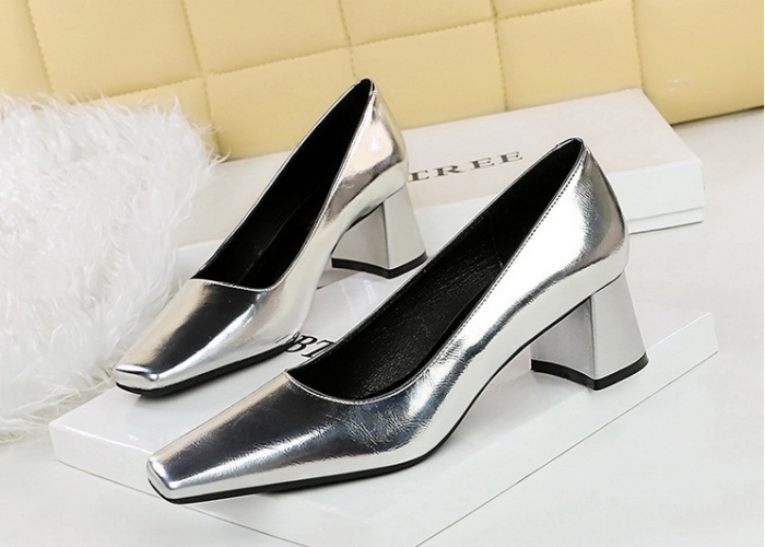 All-match small square head thick middle-heel low shoes