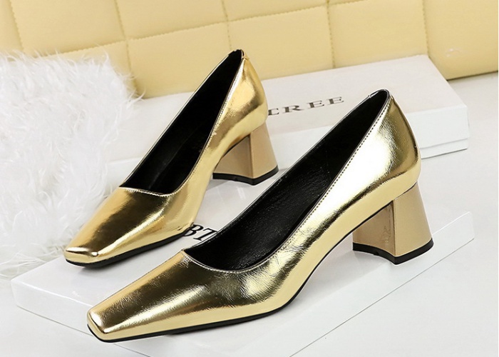 All-match small square head thick middle-heel low shoes