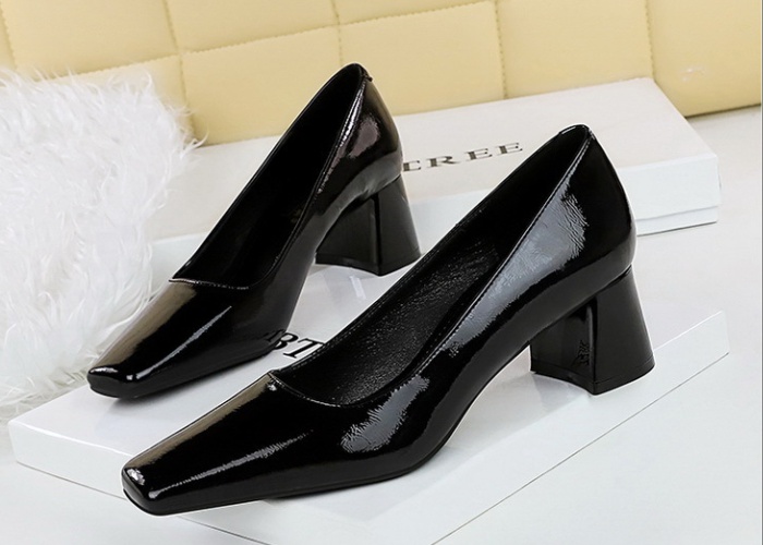 All-match small square head thick middle-heel low shoes