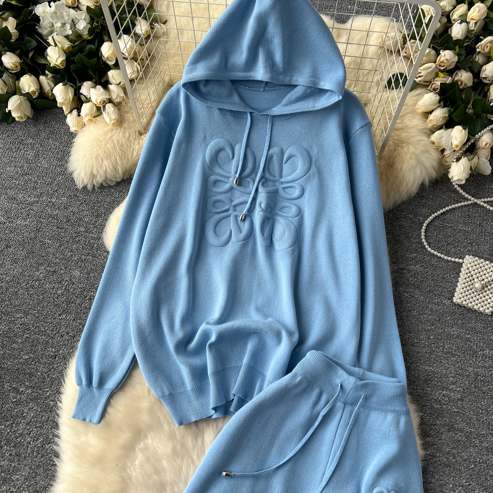 Stereoscopic long pants Casual hoodie a set for women