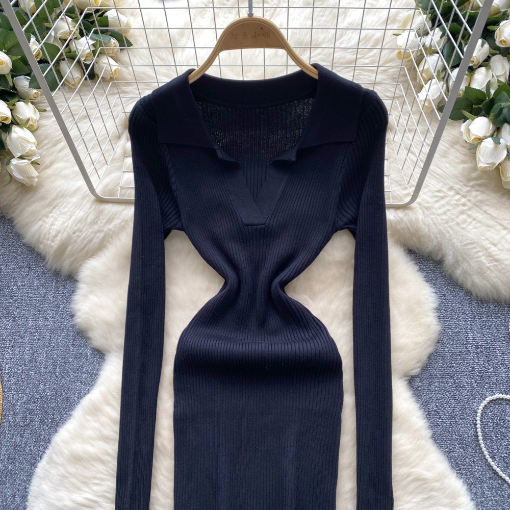 Retro package hip long sleeve tight dress for women