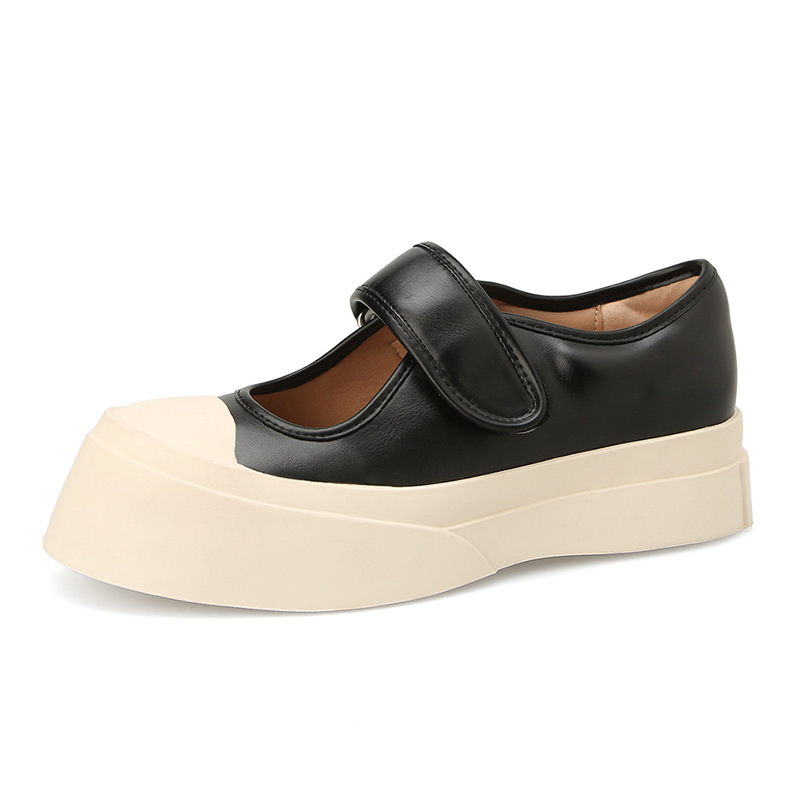 Thick crust velcro France style low shoes for women