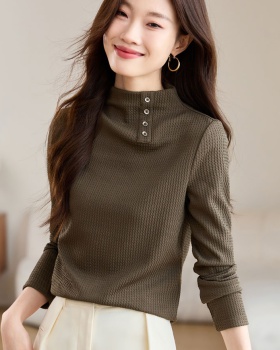 Half high collar buckle T-shirt simple bottoming shirt