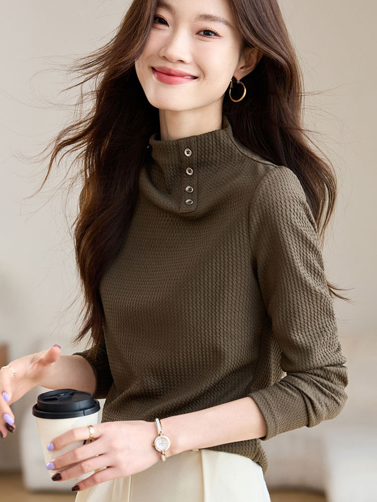 Half high collar buckle T-shirt simple bottoming shirt