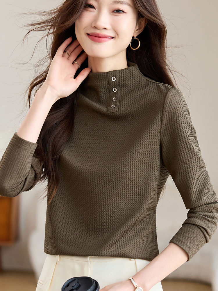 Half high collar buckle T-shirt simple bottoming shirt