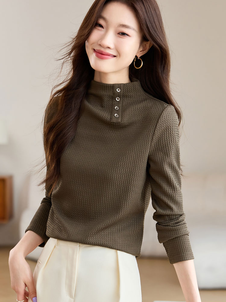 Half high collar buckle T-shirt simple bottoming shirt