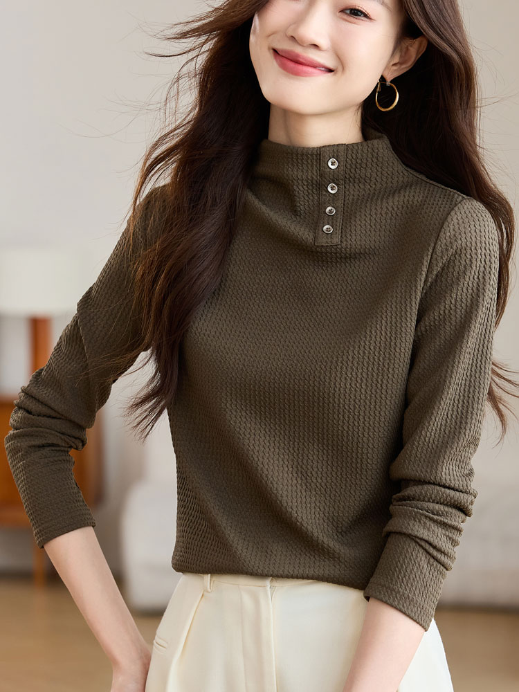 Half high collar buckle T-shirt simple bottoming shirt