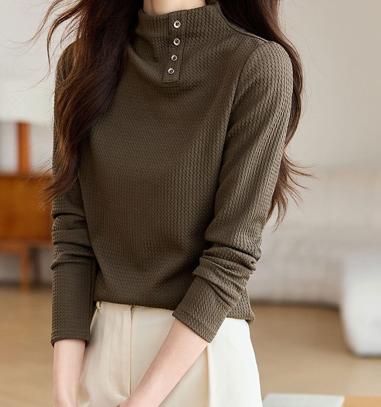 Half high collar buckle T-shirt simple bottoming shirt