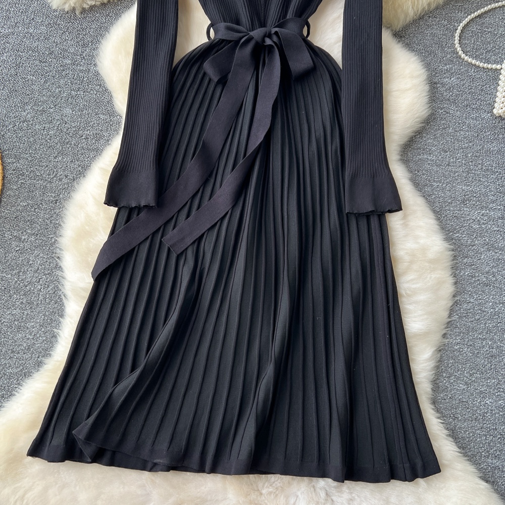 Bandage long sweater dress pinched waist dress for women