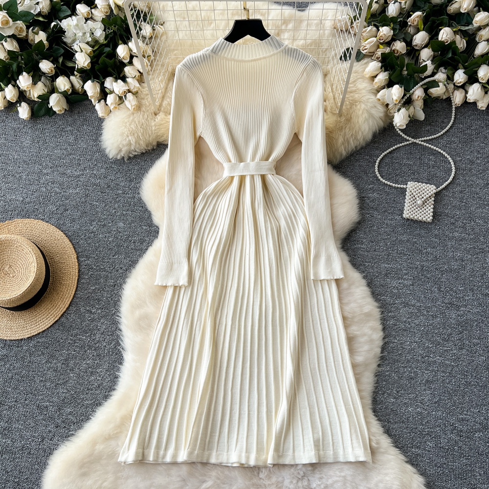 Bandage long sweater dress pinched waist dress for women