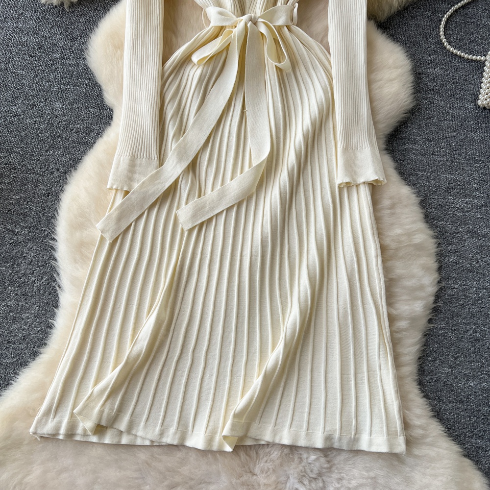 Bandage long sweater dress pinched waist dress for women