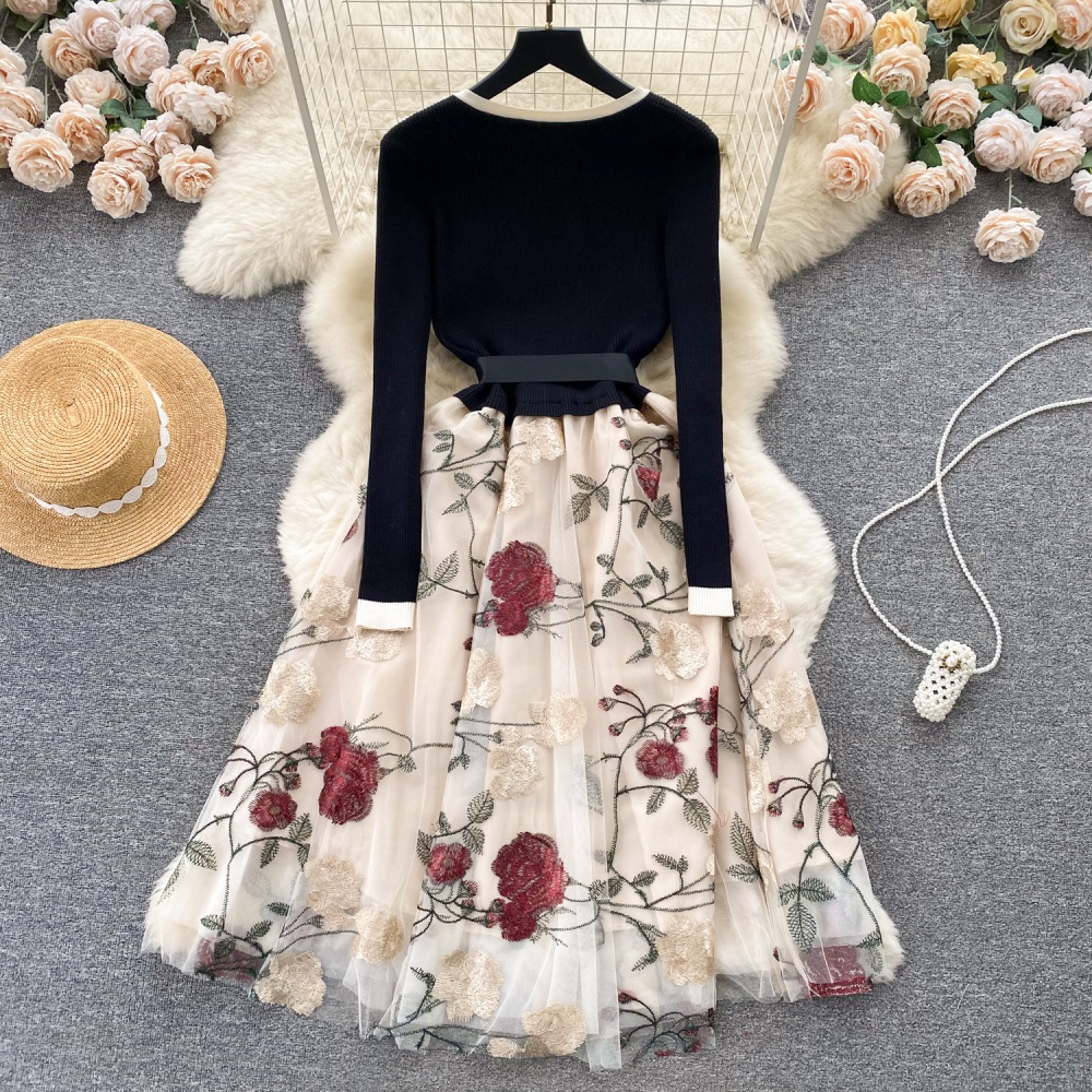 Knitted temperament court style retro dress for women