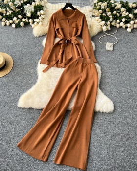 Western style long pants cardigan a set for women