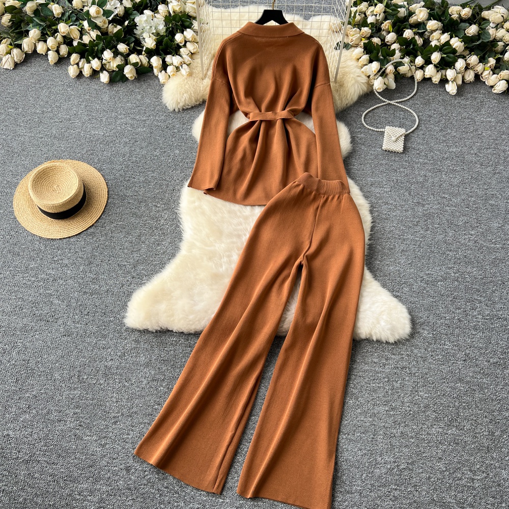 Western style long pants cardigan a set for women