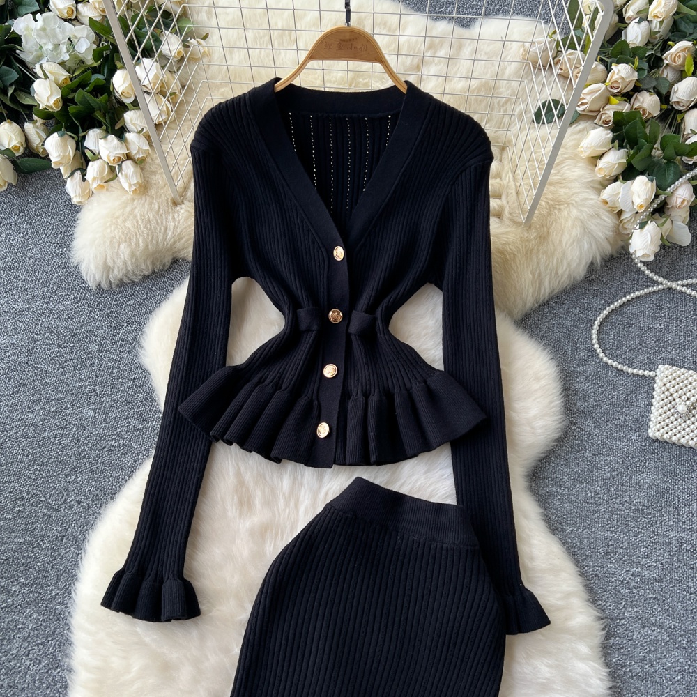 High waist ladies coat slim mermaid skirt a set