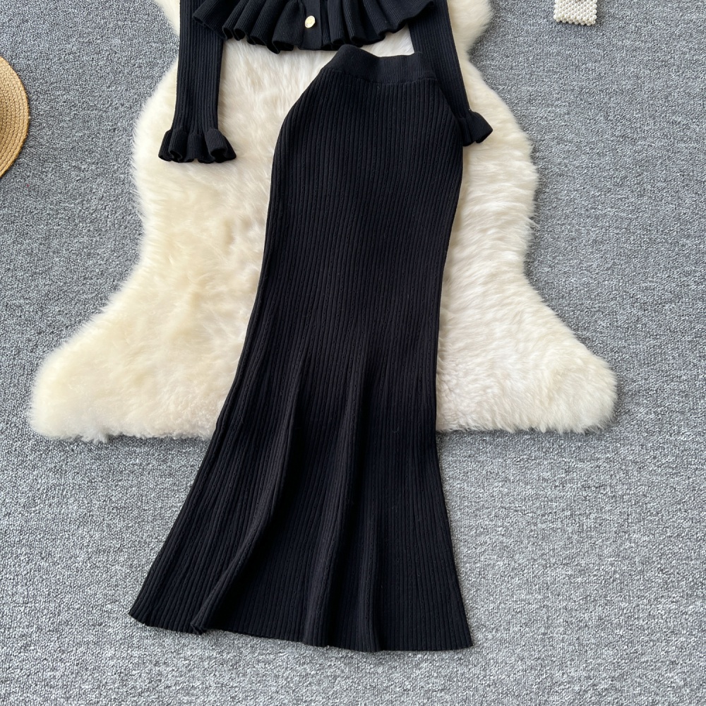 High waist ladies coat slim mermaid skirt a set