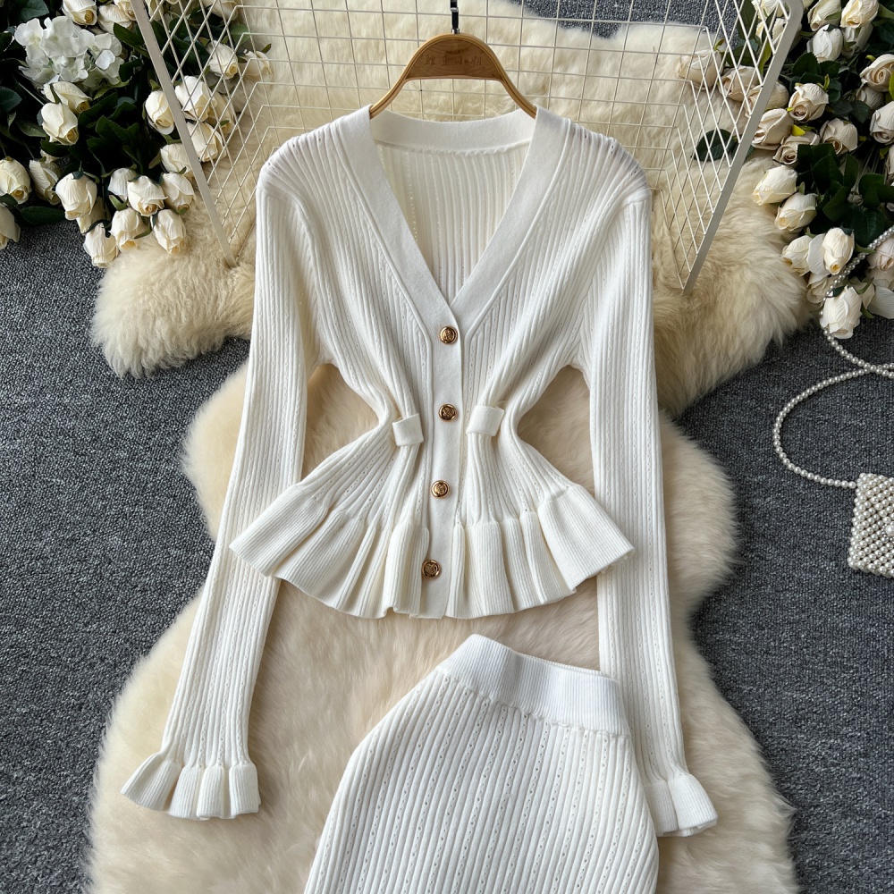 High waist ladies coat slim mermaid skirt a set