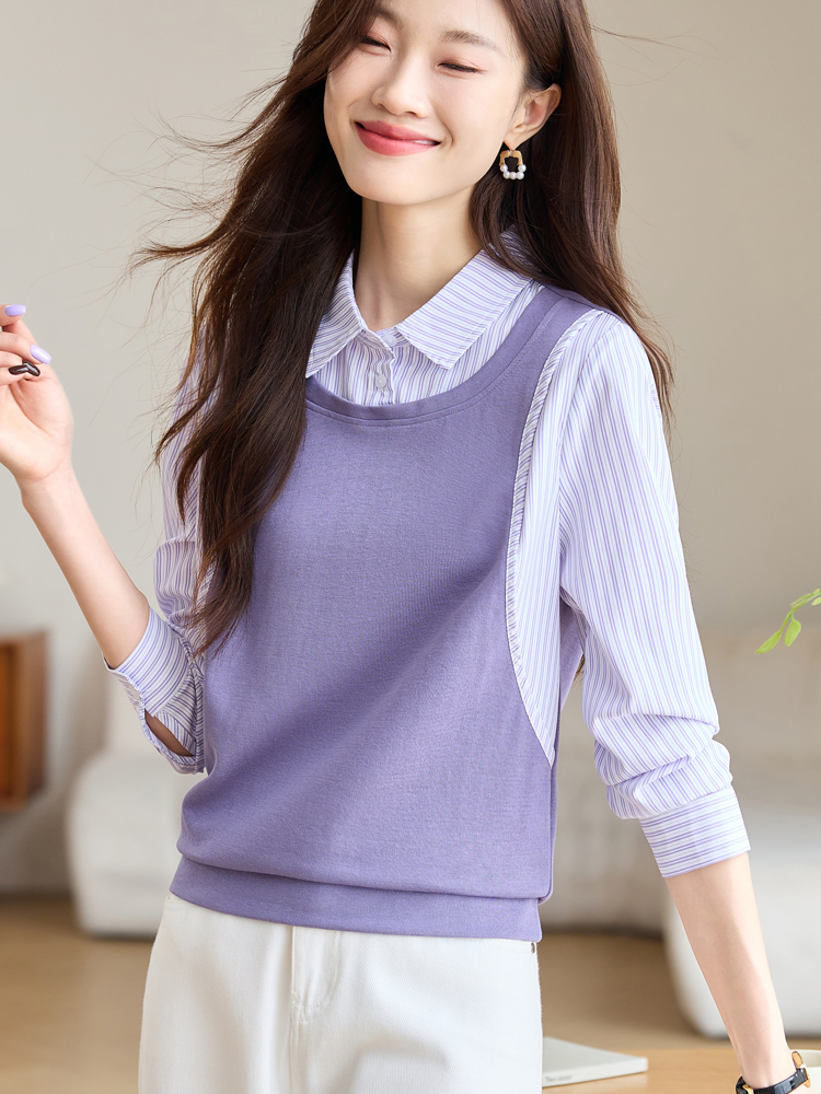 Cover belly small shirt Pseudo-two shirt for women