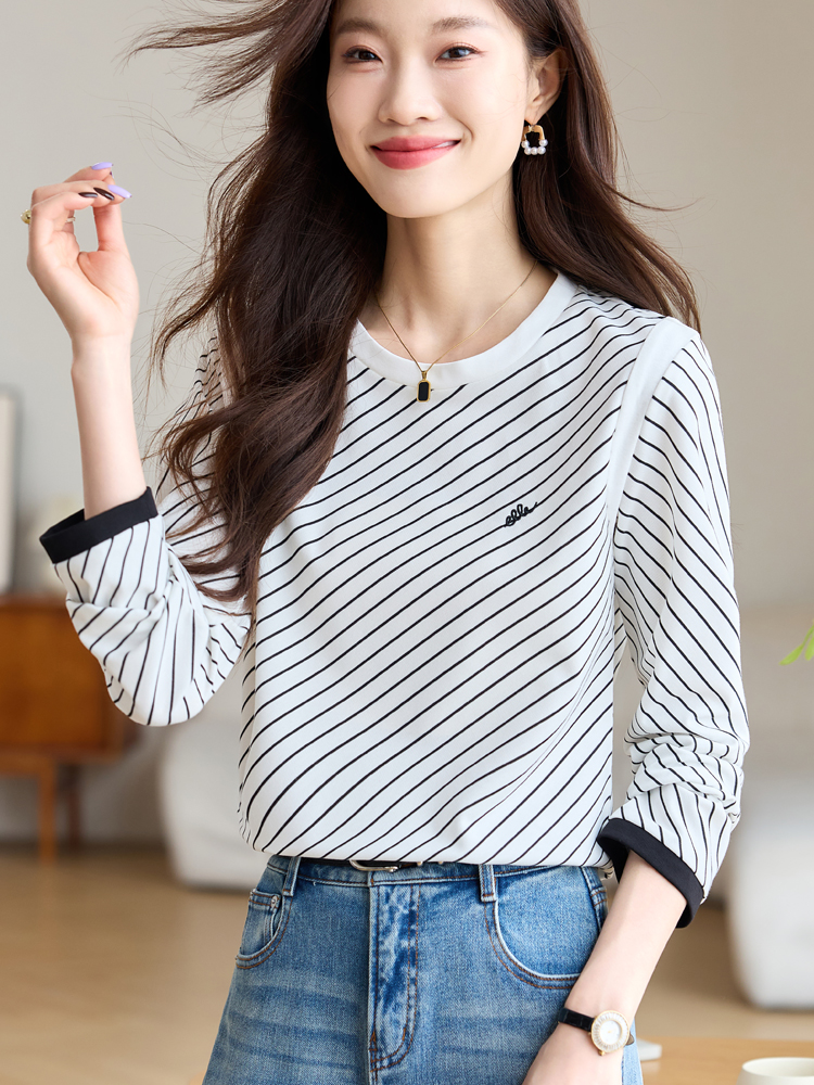 All-match long sleeve tops round neck autumn T-shirt for women