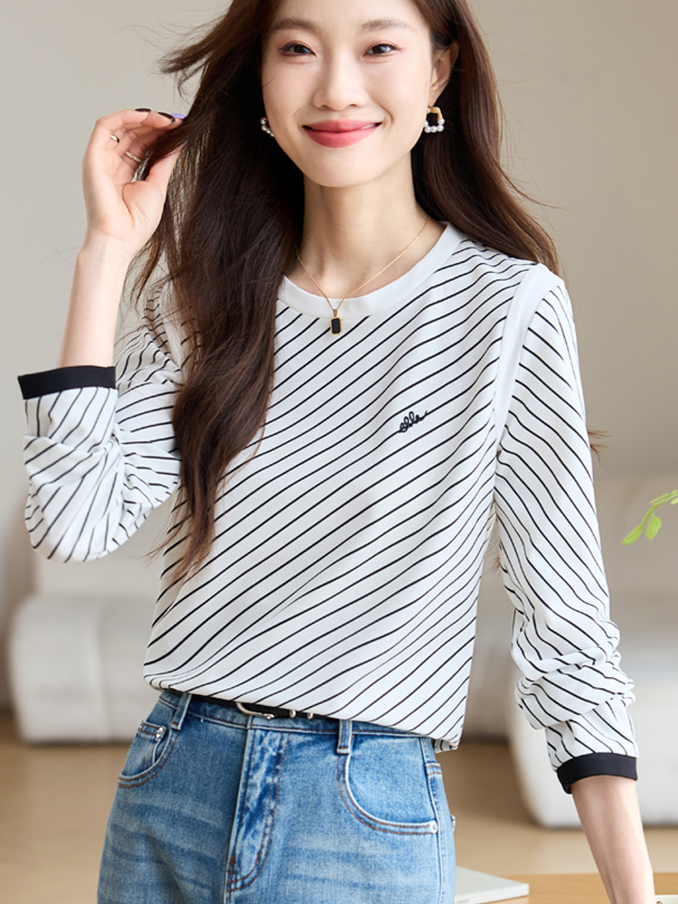 All-match long sleeve tops round neck autumn T-shirt for women