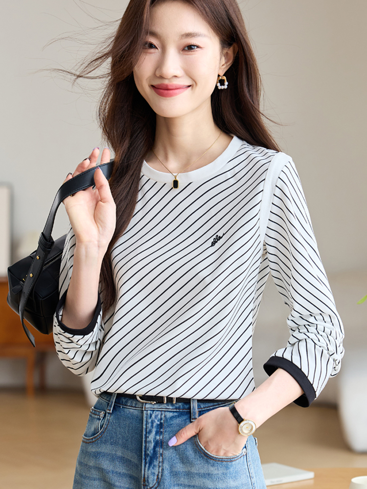 All-match long sleeve tops round neck autumn T-shirt for women