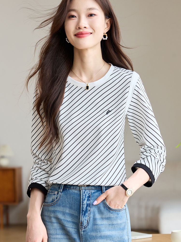 All-match long sleeve tops round neck autumn T-shirt for women