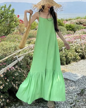 Loose vacation sling green long dress seaside summer slim dress