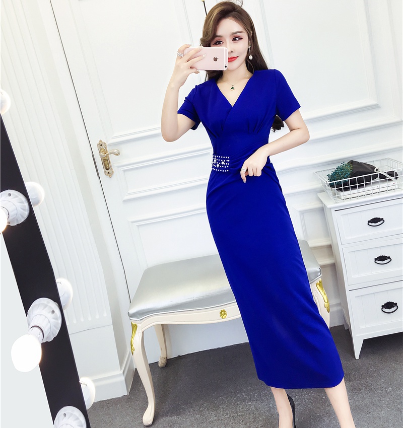 Beading temperament long dress ladies formal dress