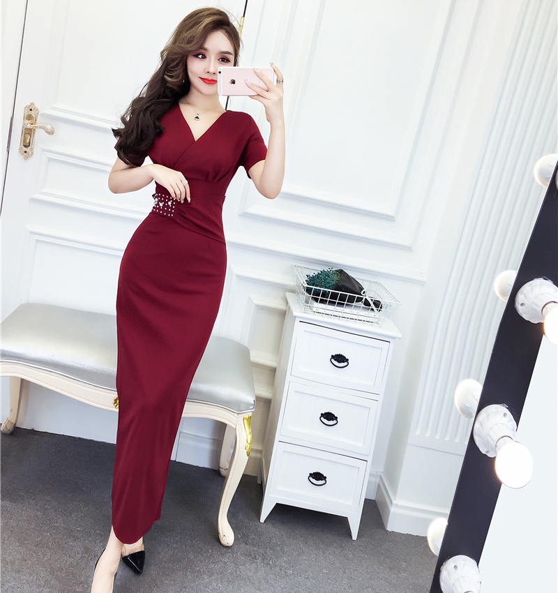 Beading temperament long dress ladies formal dress