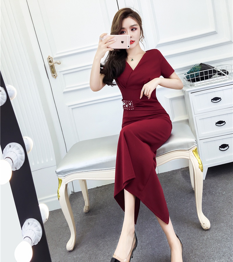 Beading temperament long dress ladies formal dress