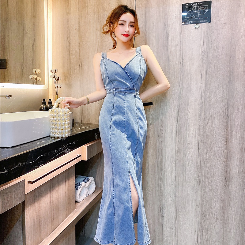 Fashion summer formal dress denim long dress