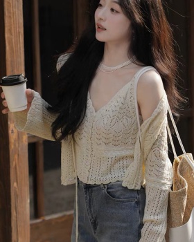 Short forest sling hollow Korean style cardigan a set