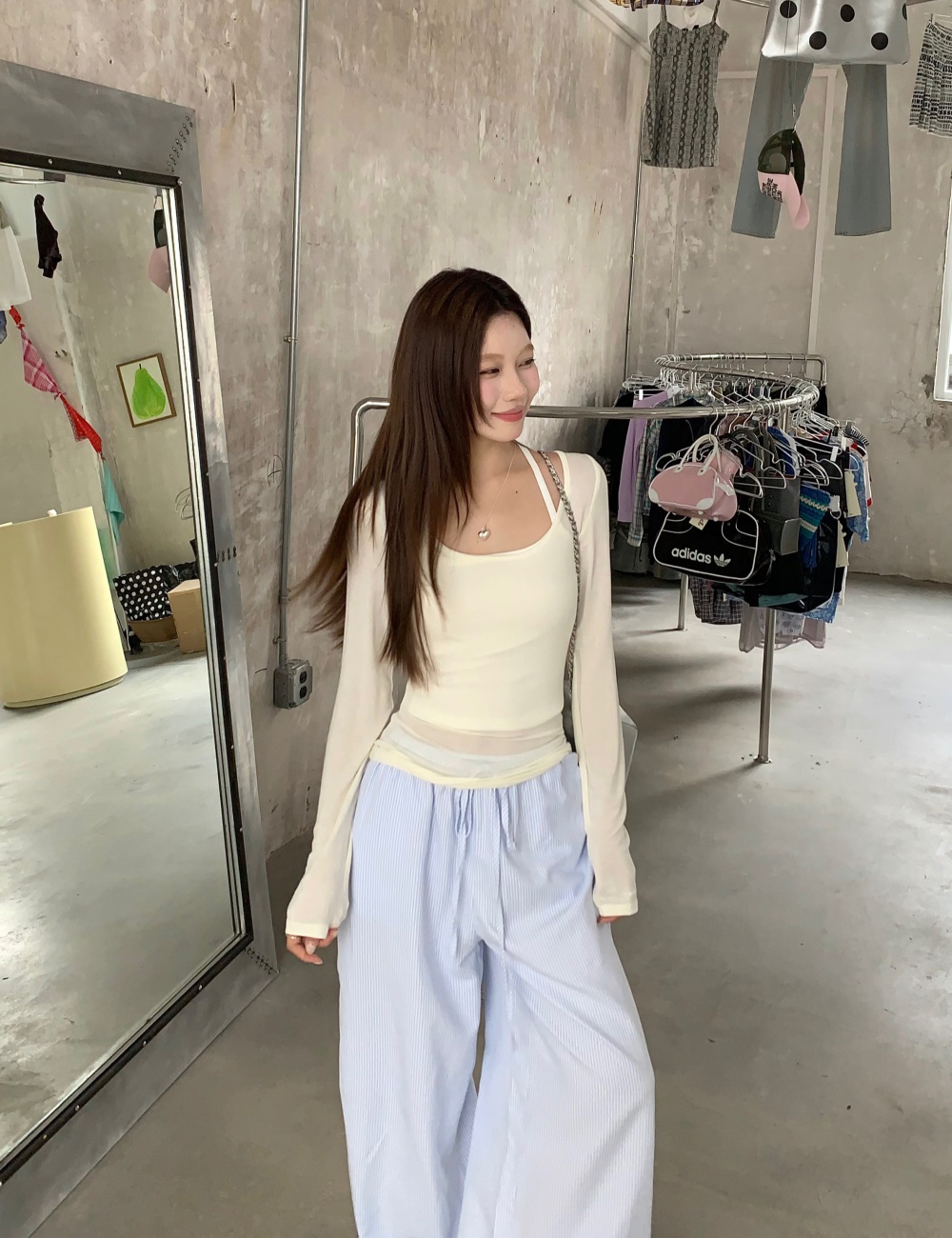 Stripe long pants basis smock 3pcs set