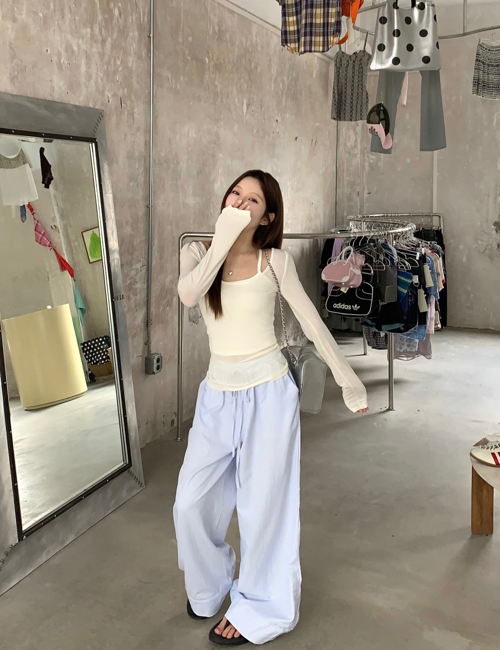 Stripe long pants basis smock 3pcs set