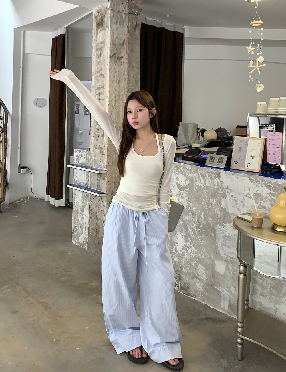 Stripe long pants basis smock 3pcs set