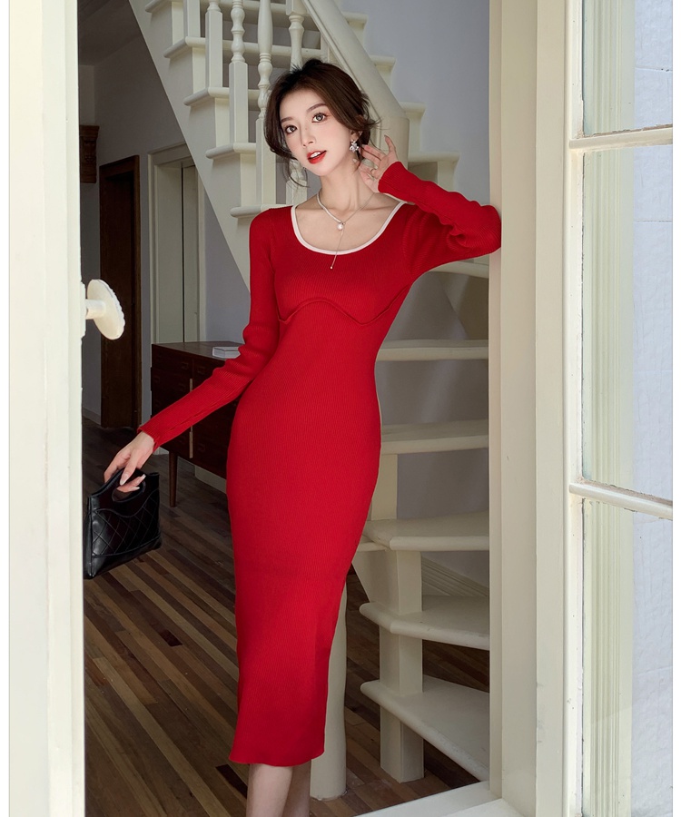 Retro autumn and winter bottoming dress for women