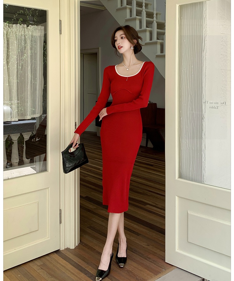 Retro autumn and winter bottoming dress for women