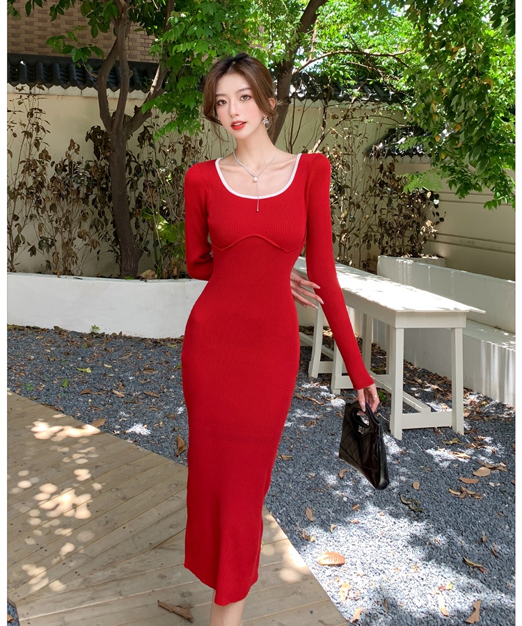 Retro autumn and winter bottoming dress for women