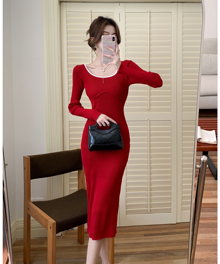 Retro autumn and winter bottoming dress for women