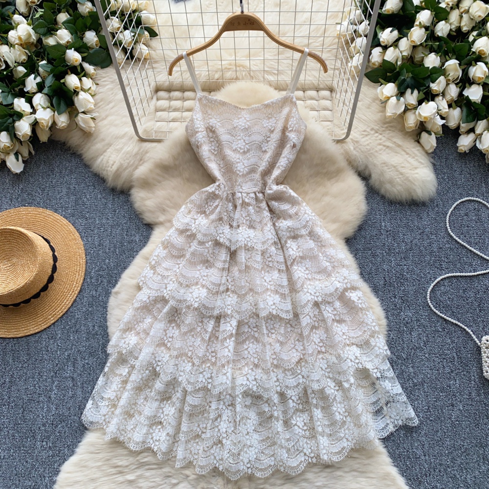 Hollow lace dress light luxury sling jacket a set for women