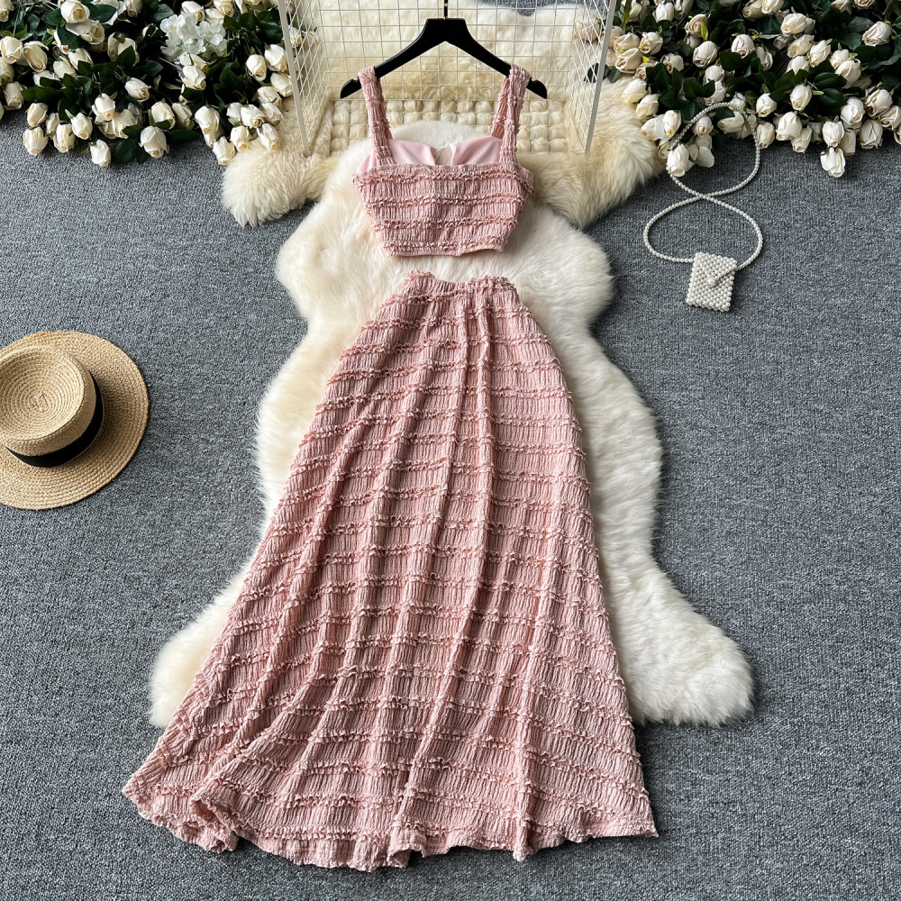 Wrapped chest fold skirt sling long vest 2pcs set