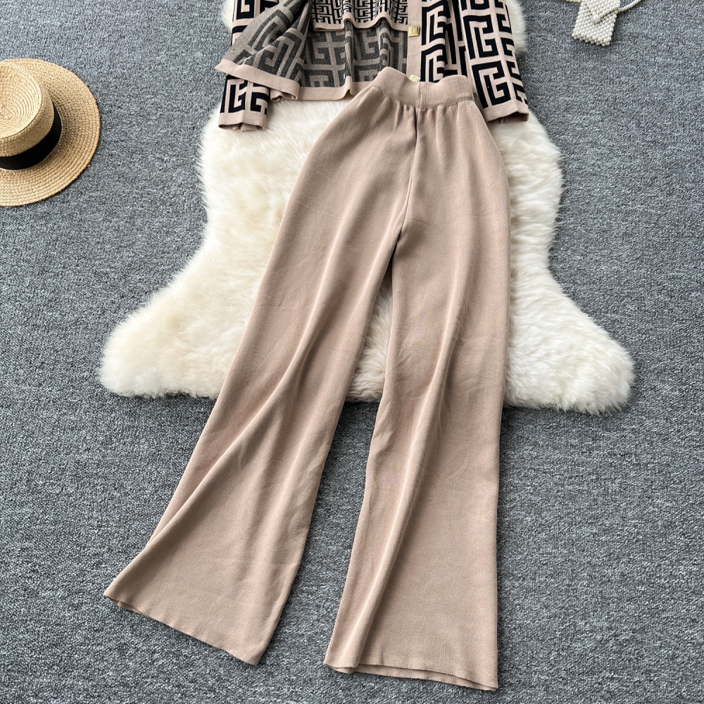 Chanelstyle cardigan printing long pants a set for women