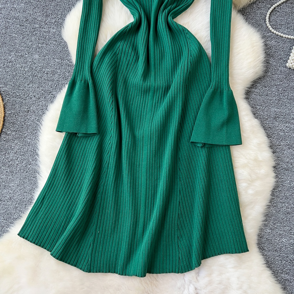 Temperament sweater dress pinched waist dress