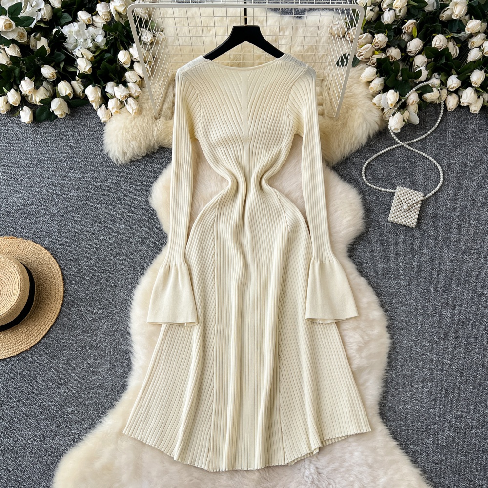 Temperament sweater dress pinched waist dress