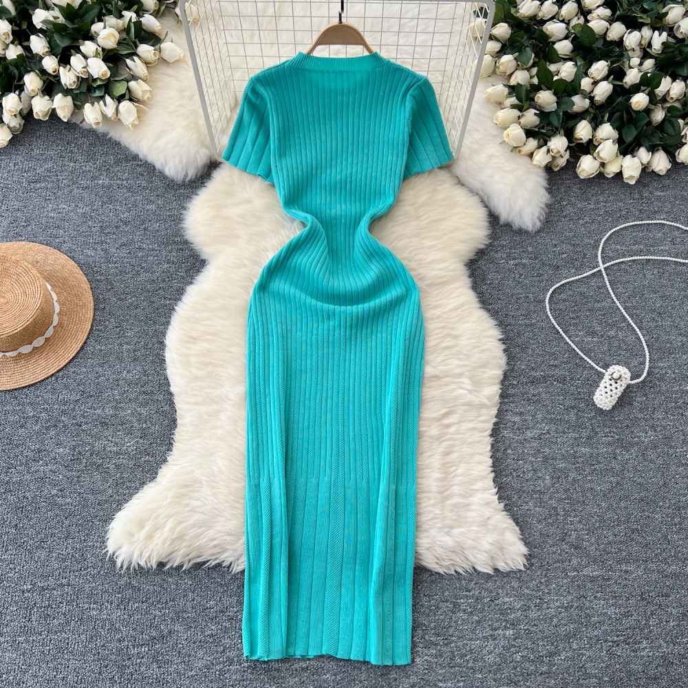 Single-breasted long dress ladies dress for women