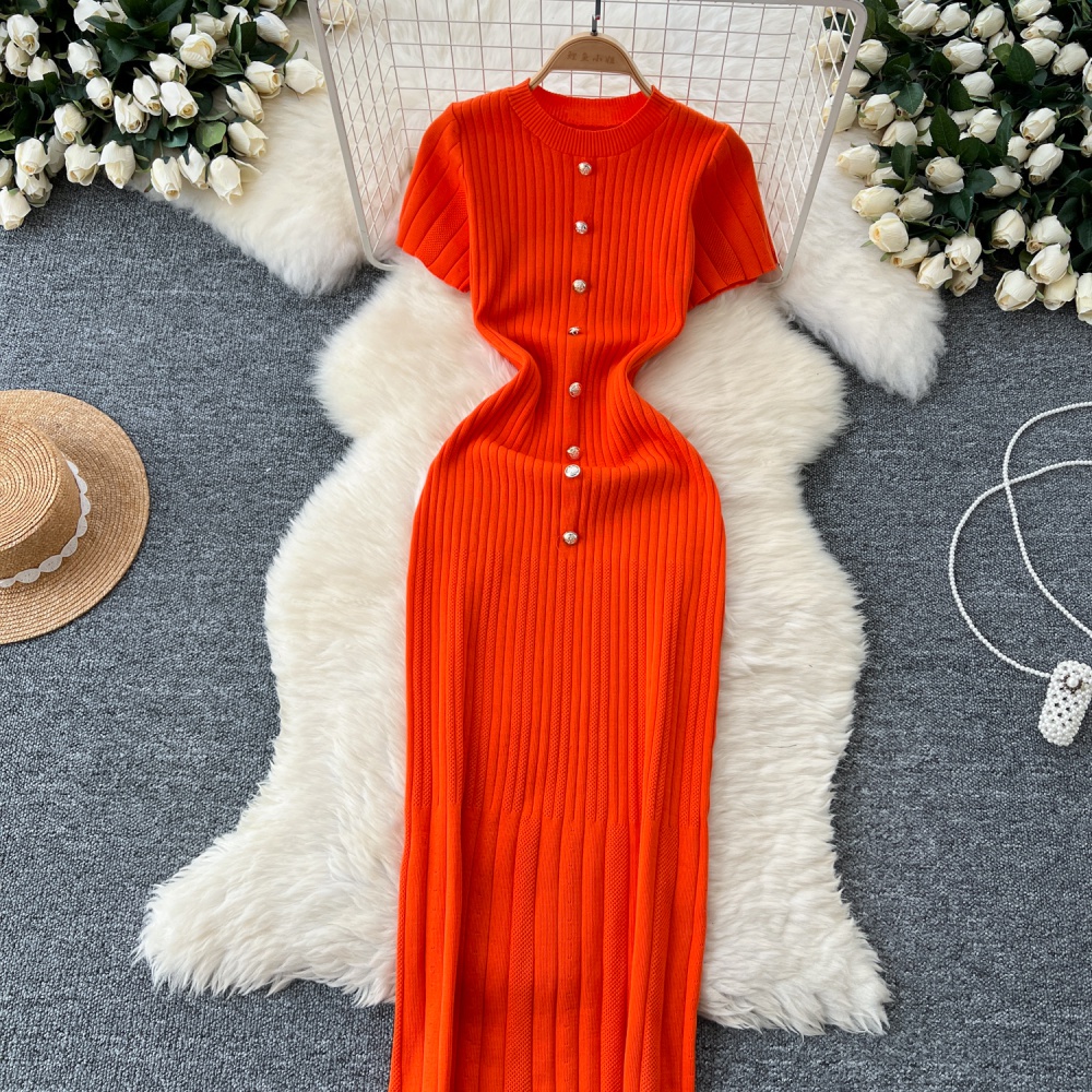 Single-breasted long dress ladies dress for women