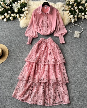 Western style cake shirt multilayer skirt 2pcs set