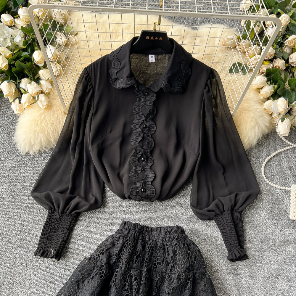 Western style cake shirt multilayer skirt 2pcs set