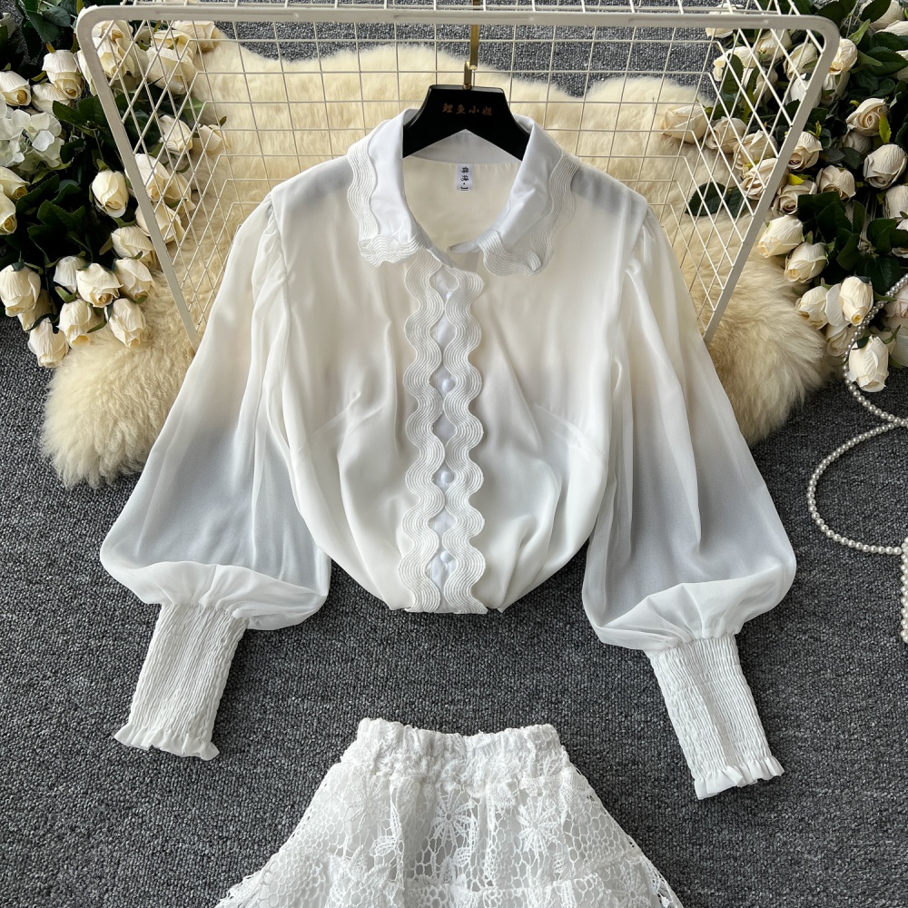 Western style cake shirt multilayer skirt 2pcs set